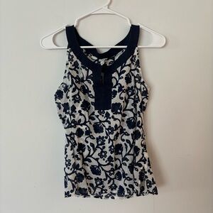 old navy navy blue and white floral halter blouse tank top